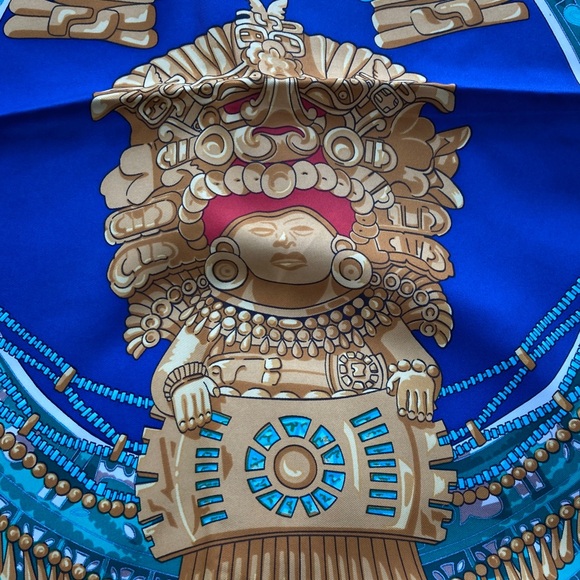 Hermes Mexican South American native Indian Mayan Aztec print silk Carre scarf - Picture 2 of 8